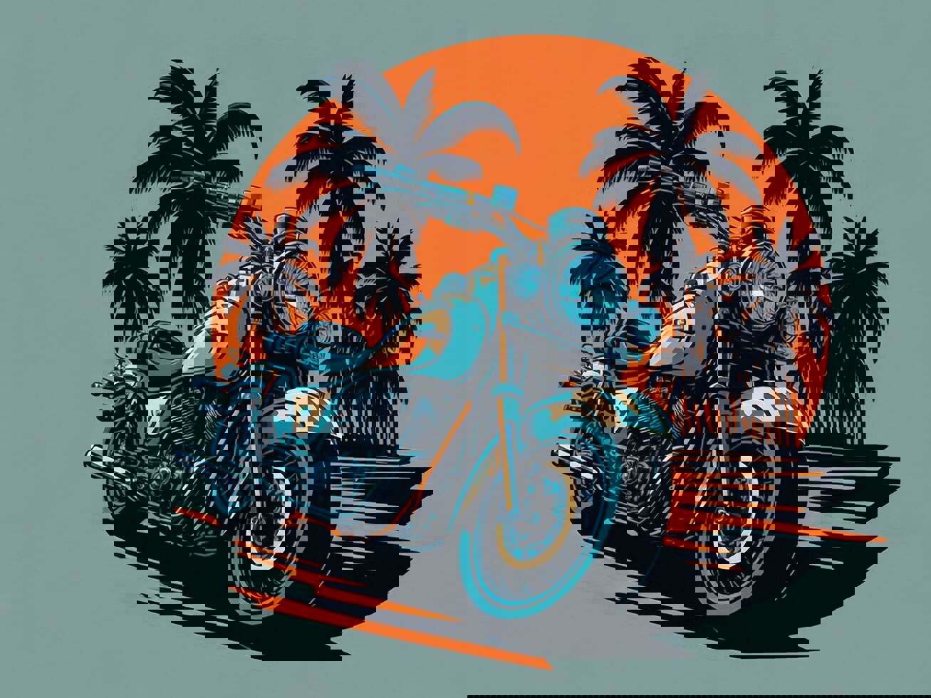 Classic Motorcycle Rider Sunset Background T Shirt Design Vector Illustration Free Photo